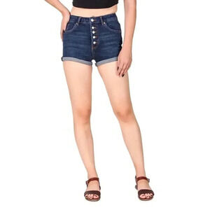 Zara Button Front Denim Jean  Shorts Dark Wash Blue High Rise Size 4